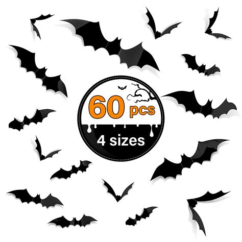 Kidtion 3d Bats Halloween Decorations 60 Pcs Upgraded Halloween Decor