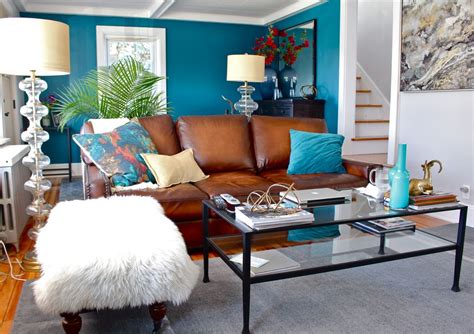 Teal Living Room Accent Wall Grey Living Room Brown Leather Turner