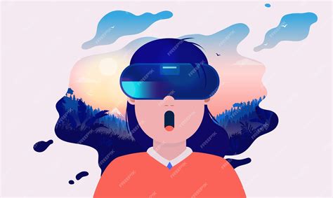 Premium Vector Vr Girl Having An Amazing Virtual Reality Experience