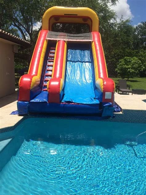 17 Feet High Slide Into The Pool Rental Miami | Pool floats, Water
