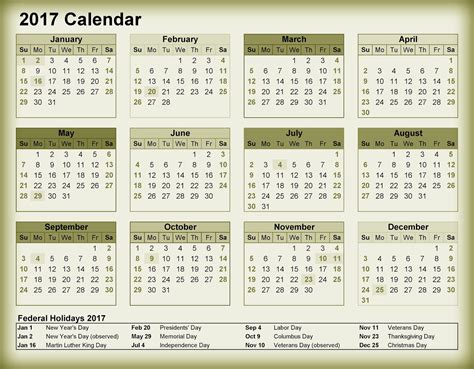 Free Printable Calendar 2018 Calendar 2017 With Federal Holidays