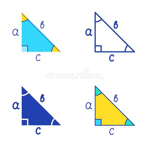 Right Triangle Icon Set In Flat And Line Style Stock Vector