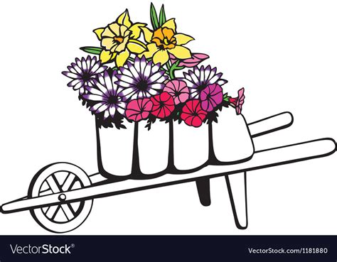 Wheelbarrow Full Flowers Royalty Free Vector Image