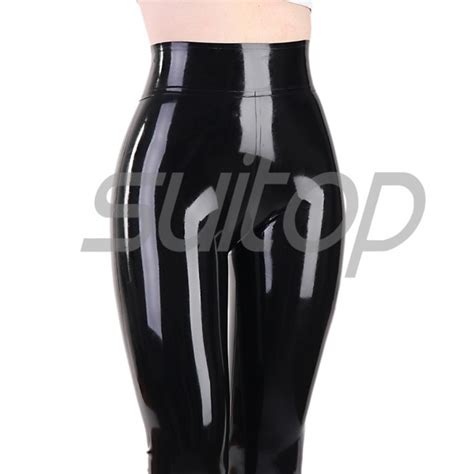 Suitop Super Quality Womens Rubber Latex High Waisted Pants Tight Foot