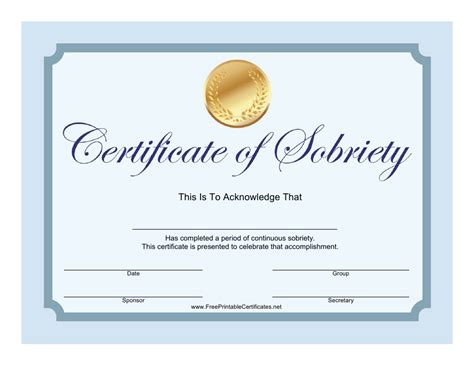 Sobriety Certificate Template Blue Download Printable Pdf