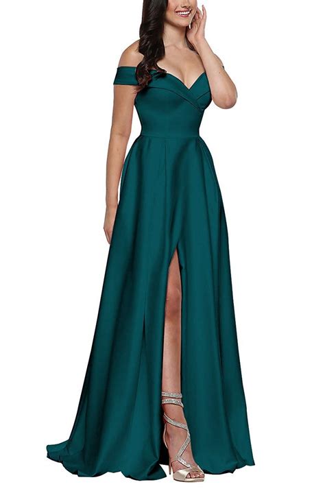 Women S Sexy Off The Shoulder A Line High Slit Evening Dresses 2019 Long Prom Gowns Emerald Us6