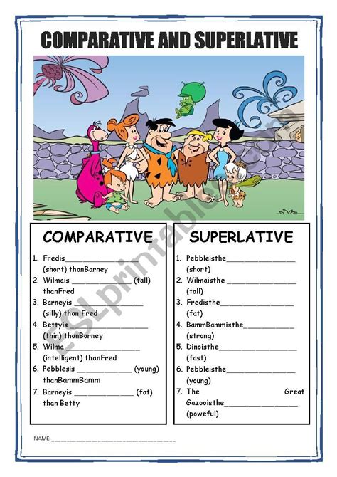 Comparative And Superlative The Flintstones Esl Worksheet By Tjchp