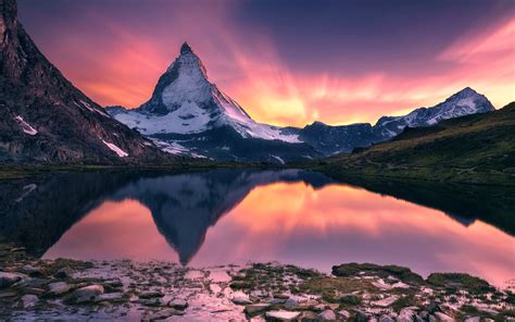 Wallpaper Matterhorn Beautiful Sunset Landscape Mountain