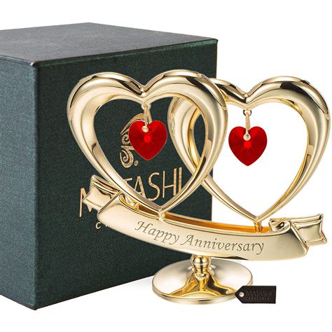 24k Gold Plated Happy Anniversary Double Heart Figurine Ornament With