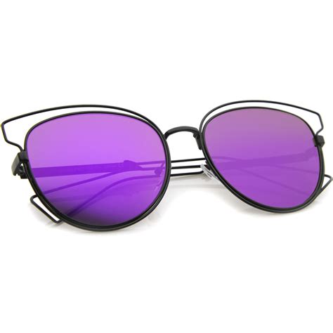 Womens Fashion Open Metal Frame Mirrored Lens Cat Eye Sunglasses 55mm Sunglassla