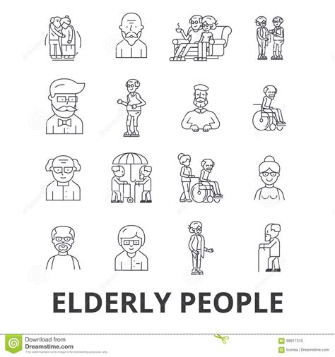 Elderly People Care Elderly Couple Old People Elderly Patient Support Line Icons Editable