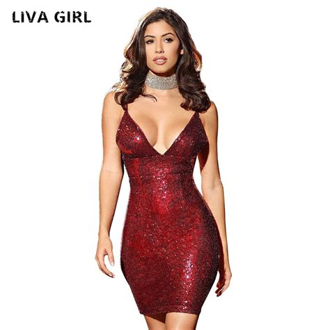 Liva Girl 2018 Sexy Party Night Sequin Summer Dress Women V Neck