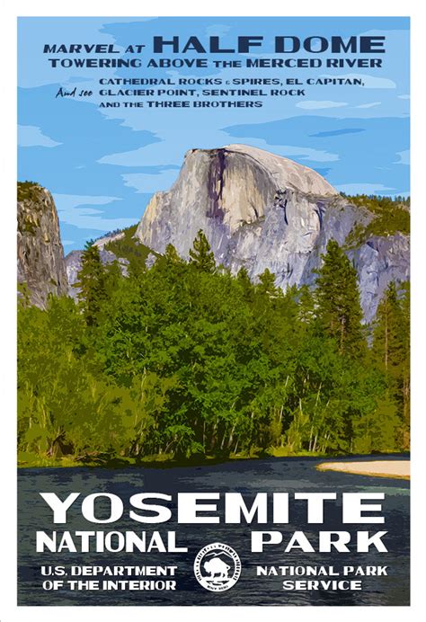 Yosemite National Park Poster Half Dome Travel Poster National Park