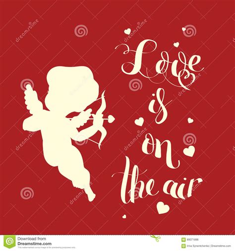 Cupid Love Silhouette With Bow And Arrow And Love Is On Stock Vector