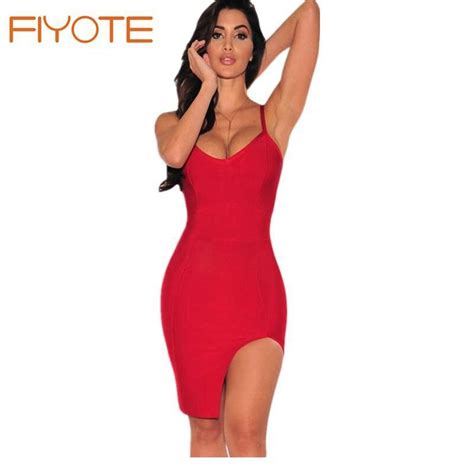 fiyote hot selling woman red slit thigh bandage dress lc28402 plus size vestido casual 2016