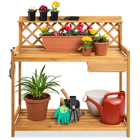 Best Choice Products Outdoor Garden Potting Bench Wooden Workstation