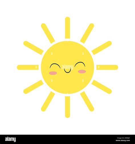 Flaches Design Lächelnd Cartoon Sonne Isoliert Auf Weißem Hintergrund