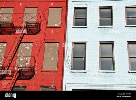 Colorful Apartment Buildings Facades With Emergency Escapes Typical