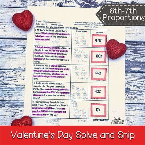 Valentines Day Math Proportions Solve And Snip® Interactive Word