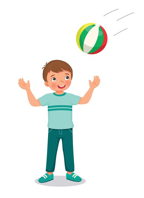 Happy Little Boy Playing Catching A Ball 15017826 Vector Art At Vecteezy