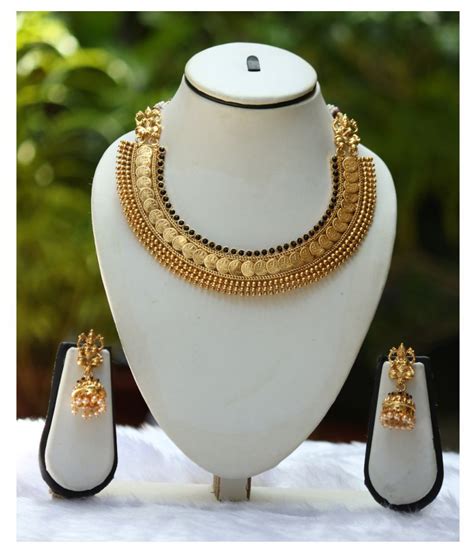 Swarajshop Copper Golden Choker Designer 14 Kt Gold Plated Necklaces