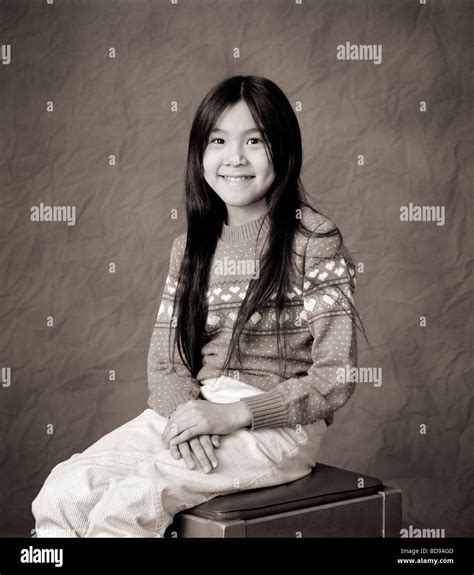 Black White Studio Portrait Of Inuit Girl In A Photography Studio In