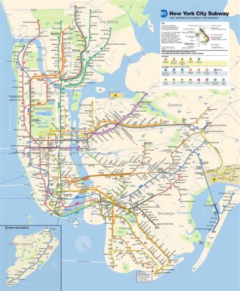 Nyc New York Subway Transit Railroad Airport Map Wall Art Poster Print