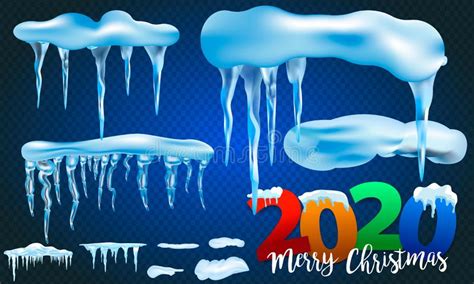 2020 Winter Decorations Set Of Snow Icicles Snow Cap Isolated Snowy