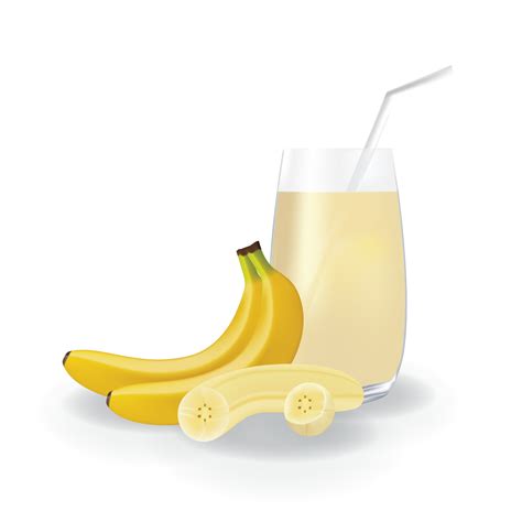 Realistic Banana Fruit Juice In Glass Straw Healthy Organic Drink