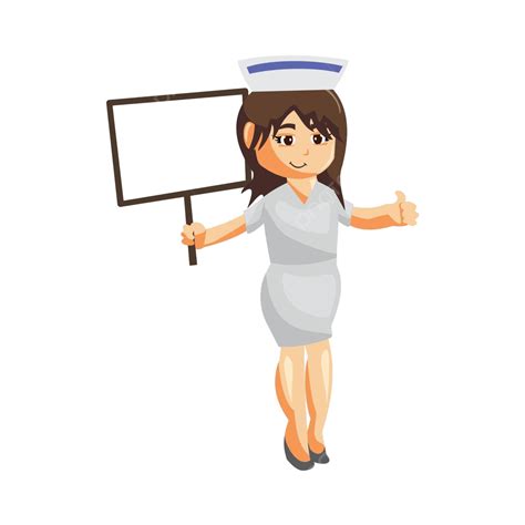 A Female Nurse Character In Hospital Attire Serving As A Healthcare Mascot Holding A Blank Board