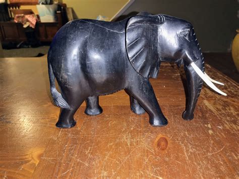 Hand Carved Elephant With Ivory Tusks It Was Given To Me As A T