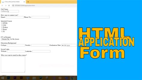 Html Application Form Using Html Html Form Form Using Html Youtube