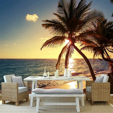 Custom 3d Photo Wallpaper Living Room Sea Sunrise Sunset Seaside Beach