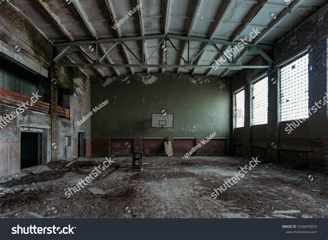 Dark Creepy Ruined Gymnasium Abandoned School Stock Photo 1958695819