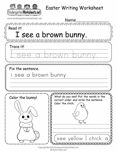Easter Writing Worksheet for Kindergarten