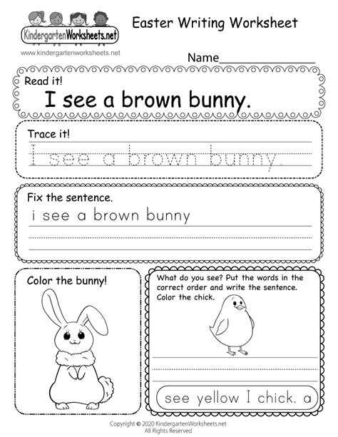 For most british children, easter means chocolate easter eggs. Easter Writing Worksheet - Free Kindergarten Holiday ...