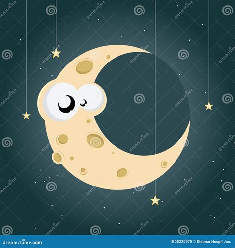 Cartoon Moon With Star And Cloud Vector Illustration Isolated On White