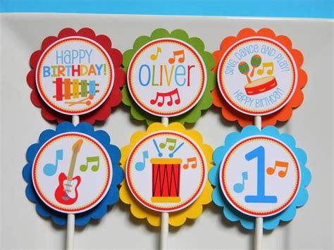 Happy Birthday Cupcake Toppers With Music Notes