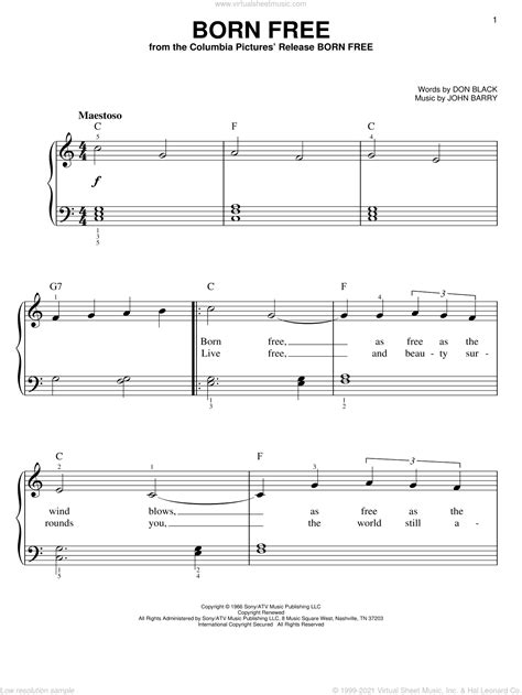 Learn piano with the help our free tutorials and piano letters' notes. Barry - Born Free, (easy) sheet music for piano solo PDF