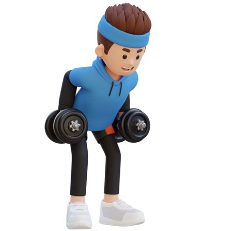 3d Sportsman Character Performing Bent Over Row Dynamic Workout With Dumbbell 30775198 Png