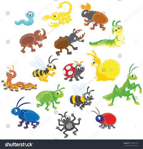Set Funny Insects Cartoon Style Stock Vector Royalty Free 769885792