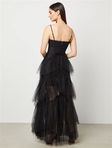 Black Oly Tiered Ruffle Tulle Gown Dresses Bcbgmaxazria Evening
