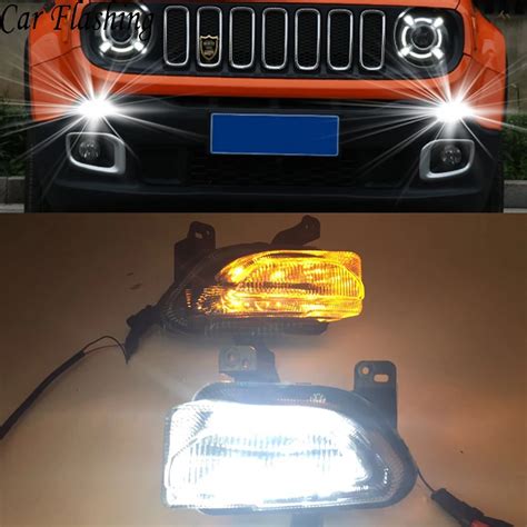 car flashing 1set led light drl with yellow signal function relay daytime running light for jeep