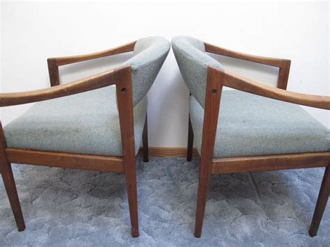 Pair Danish Modern Armchairs Teak Wood Arm Chairs Mid Century