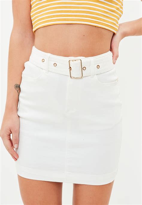 Missguided White Belted Super Stretch Denim Mini Skirt Lyst