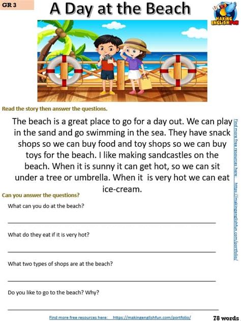 reading comprehension  writing worksheets