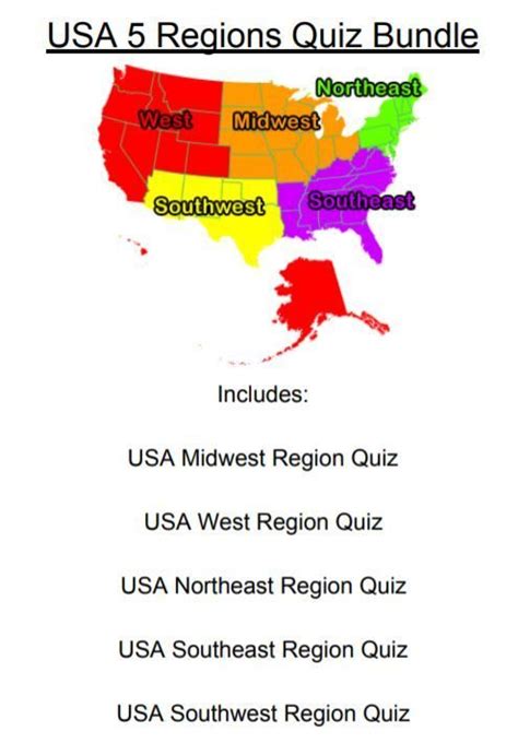 Usa 5 Regions Quiz Bundle States And Capitals State Capitals Map