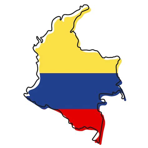 국기 아이콘이 있는 콜롬비아의 양식화된 개요 지도 콜롬비아 벡터 일러스트 레이 션의 국기 색 지도입니다 프리미엄 벡터