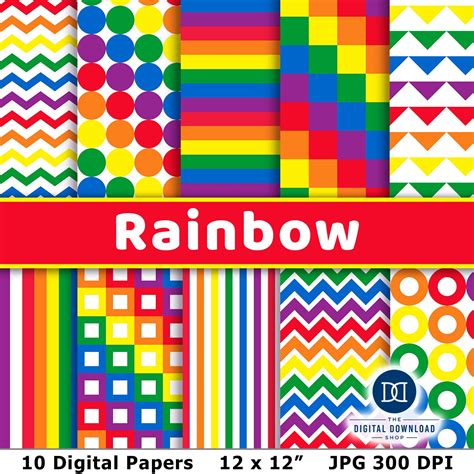 Rainbow Digital Papers Rainbow Patterns Seamless Birthday Etsy Ireland