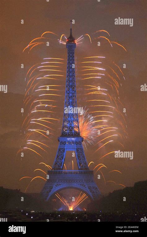 Fireworks Illuminate The Eiffel Tower In Paris France On July 14 2005